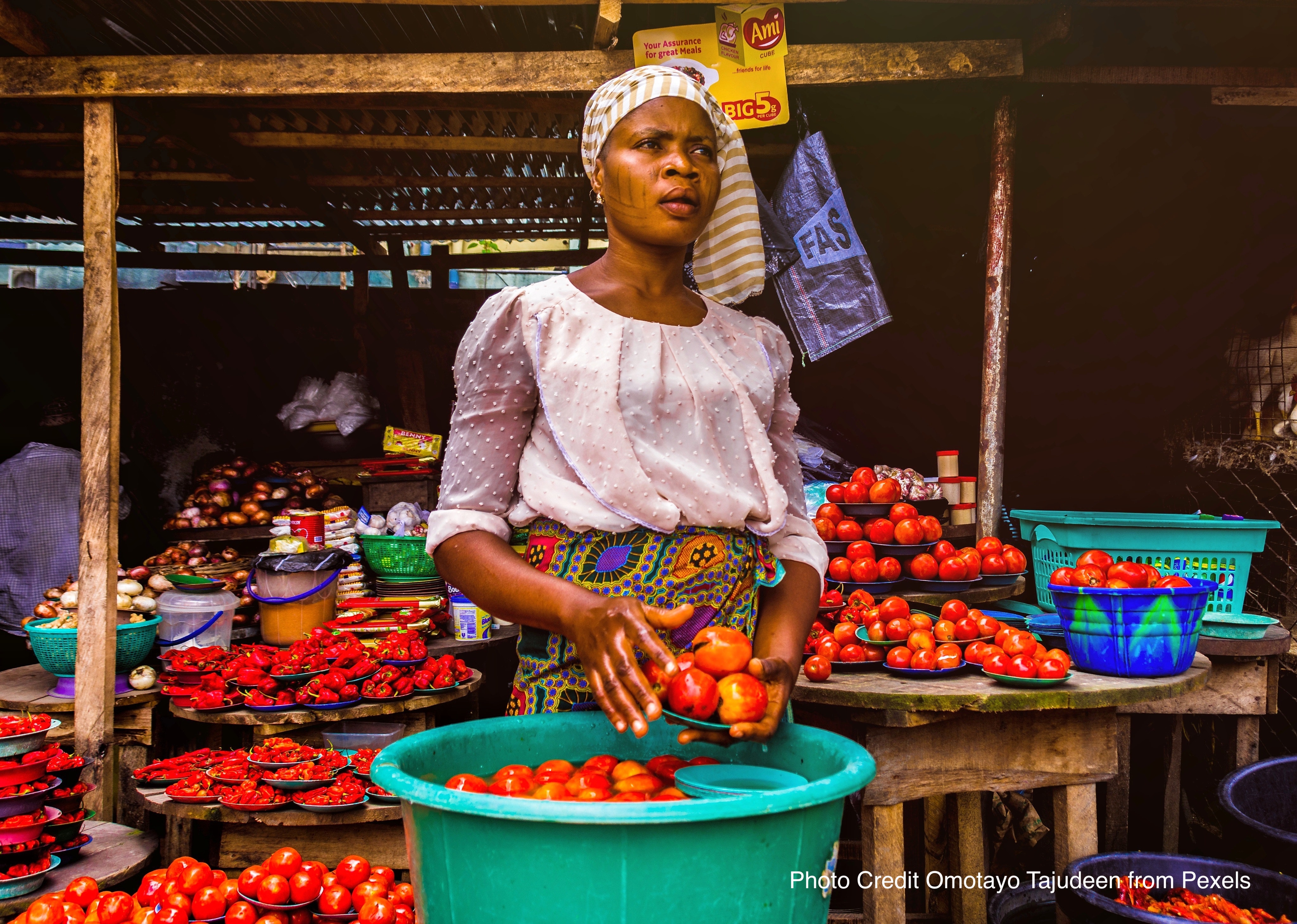 Women selling vegtables in a Nigerian market